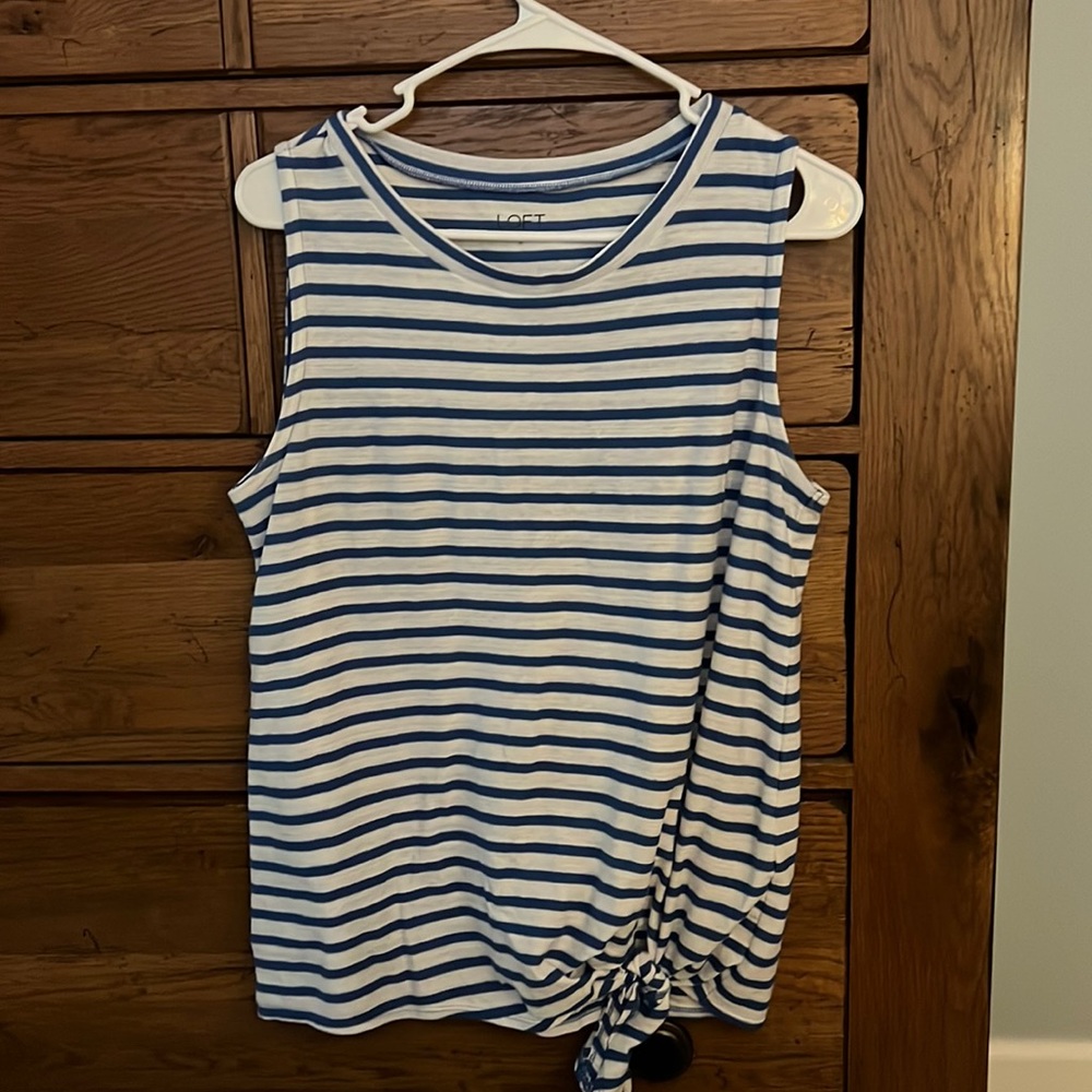 Loft blue and white striped tank top with tie